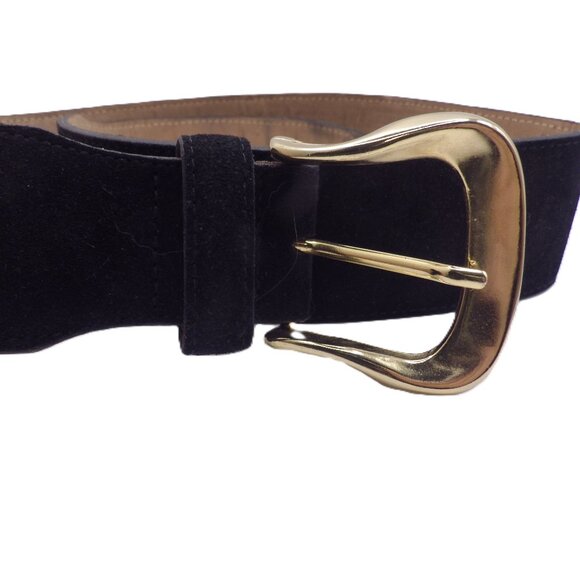 Vintage SAKS Fifth Avenue Black Suede Belt/ Wide/ Large - Picture 1 of 6